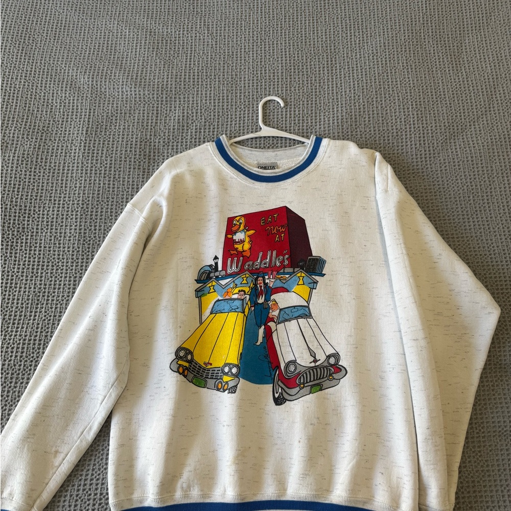 Men's White Graphic Sweater Retro